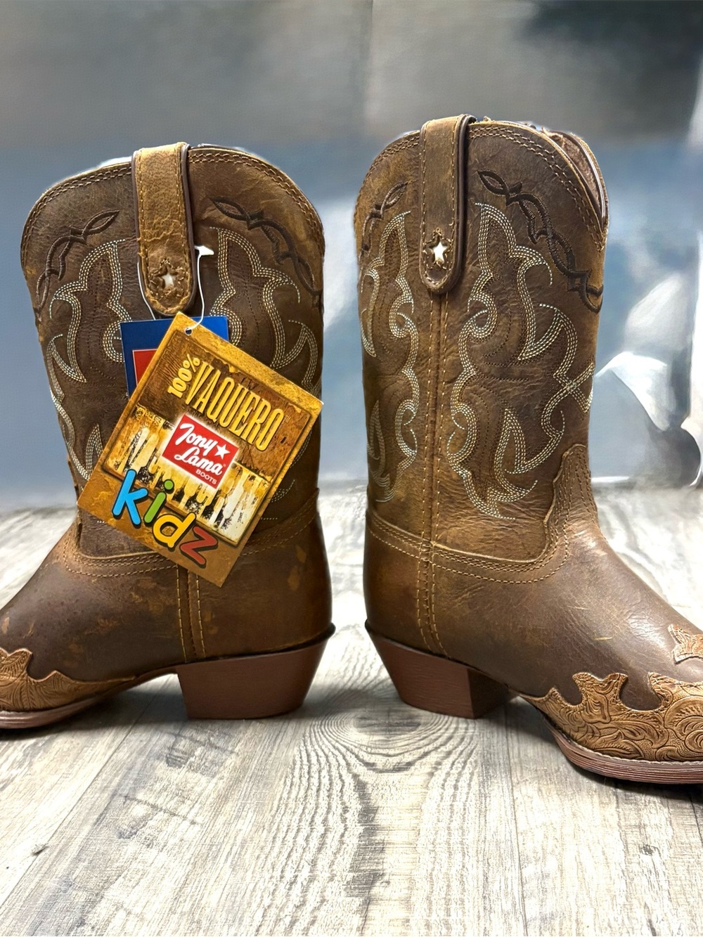 Tony Lama Brown Kids Western Pull-On Boots